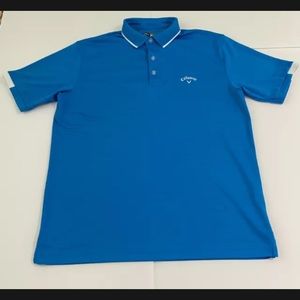 Callaway Golf Opti Dri Men's Striped Medium Heather Blue Polo Shirt Performance